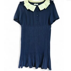Navy blue Short Sleeve Dress with Peter Pan Collar